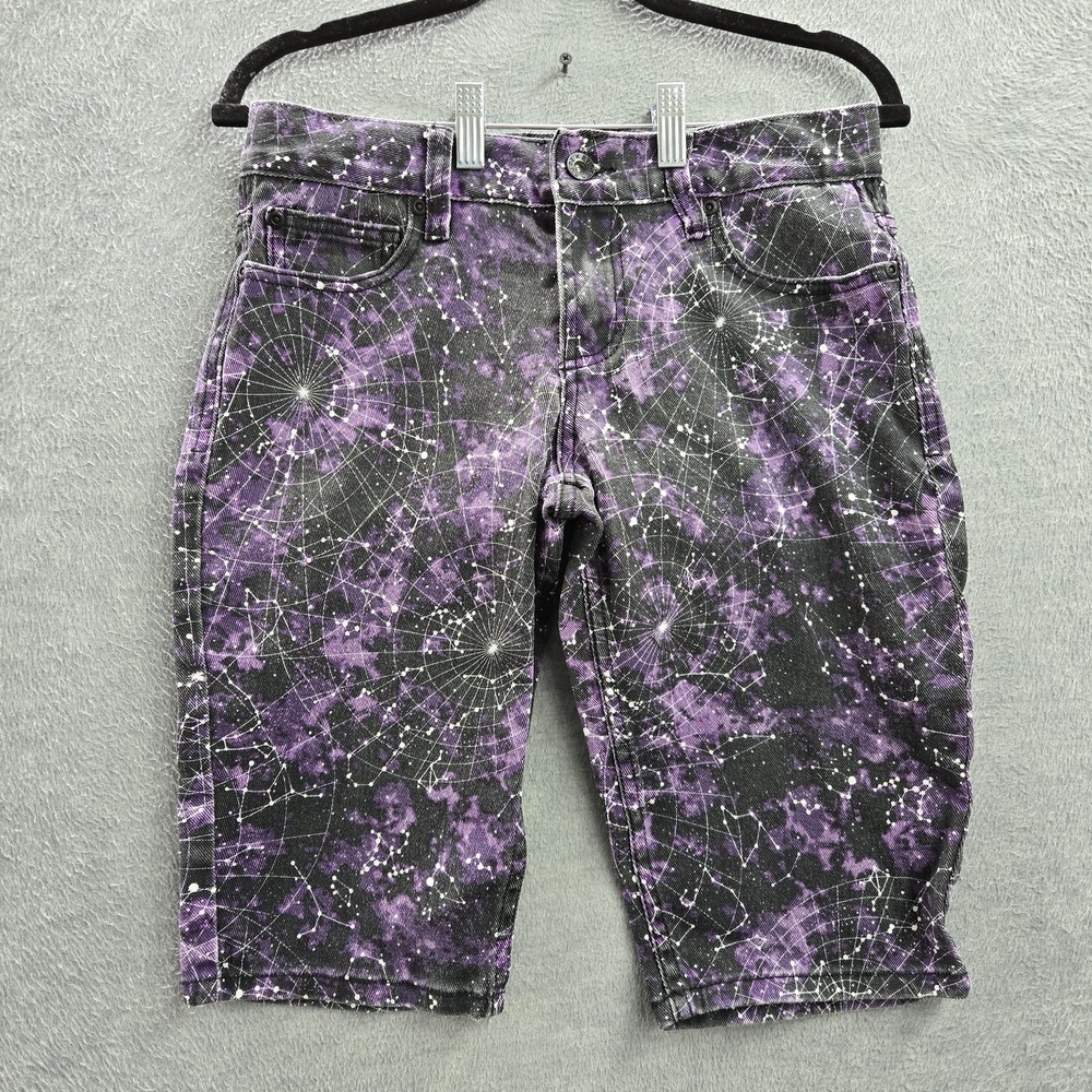 Rude Men Shorts 30 Purple Geometric Galaxy Twill Skinny 12"‎ Inseam Grunge Y2K